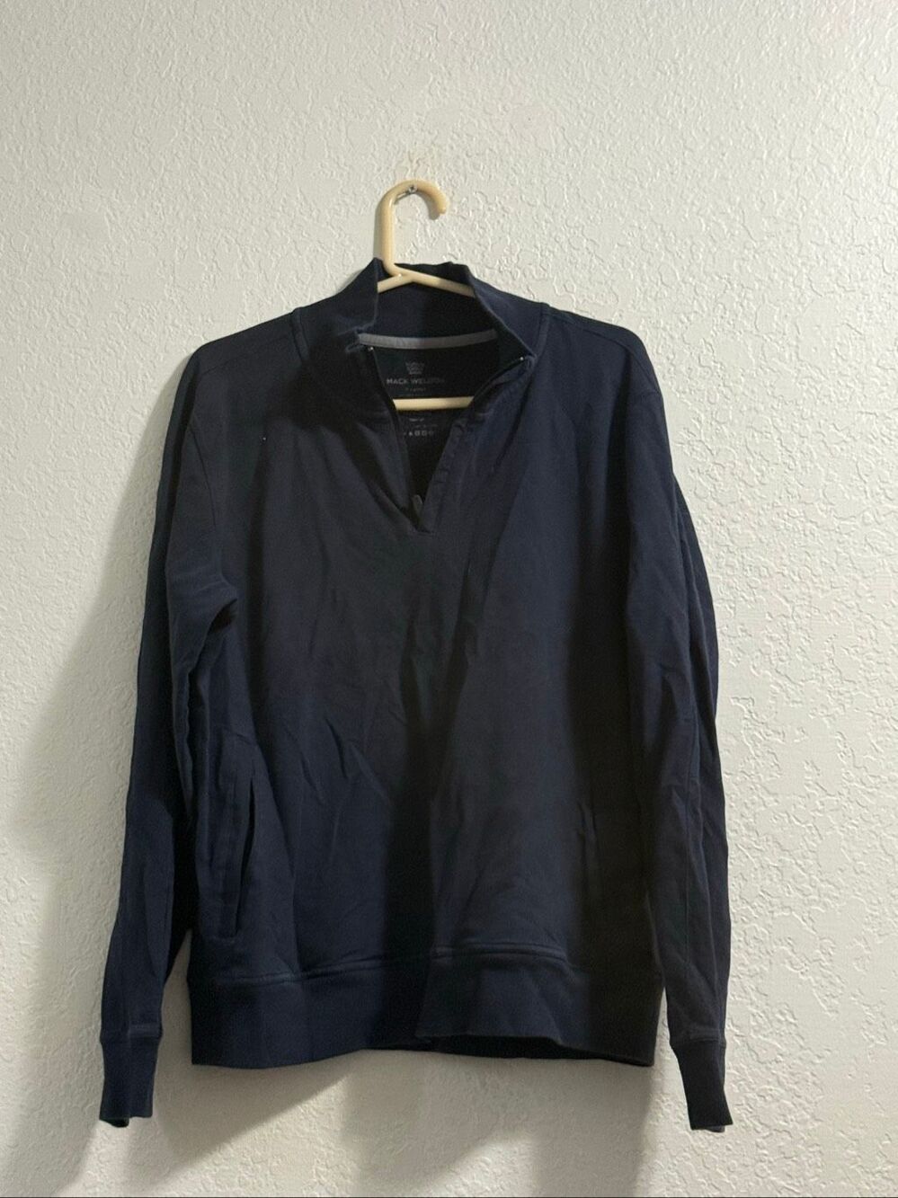 Mack Weldon Quarter Zip Pullover Mens XL Blue Cotton Blend Welt Pockets